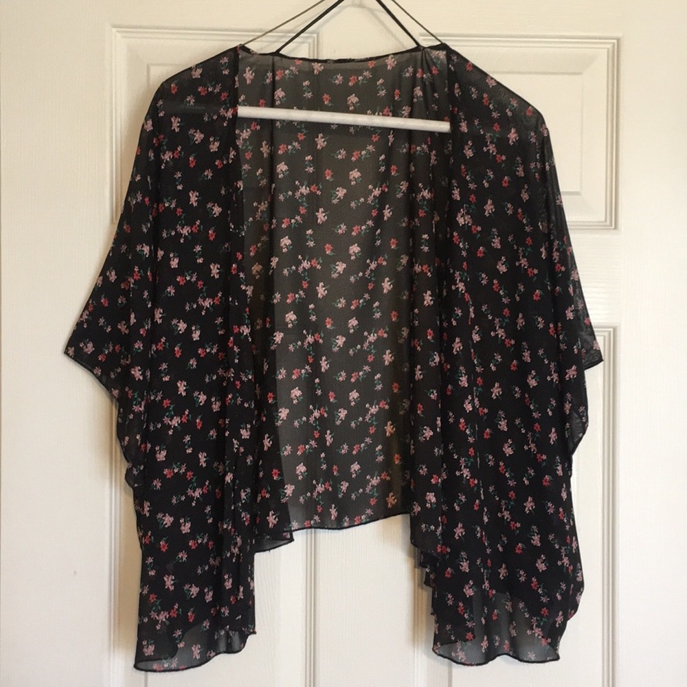 Women’s sheer black short sleeve floral cover up